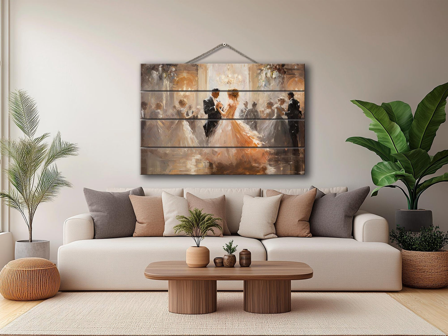 Rustic Wood Wall Art – Vintage Ballroom Dancing Couple Painting on Wood Planks