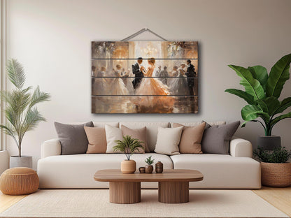 Rustic Wood Wall Art – Vintage Ballroom Dancing Couple Painting on Wood Planks