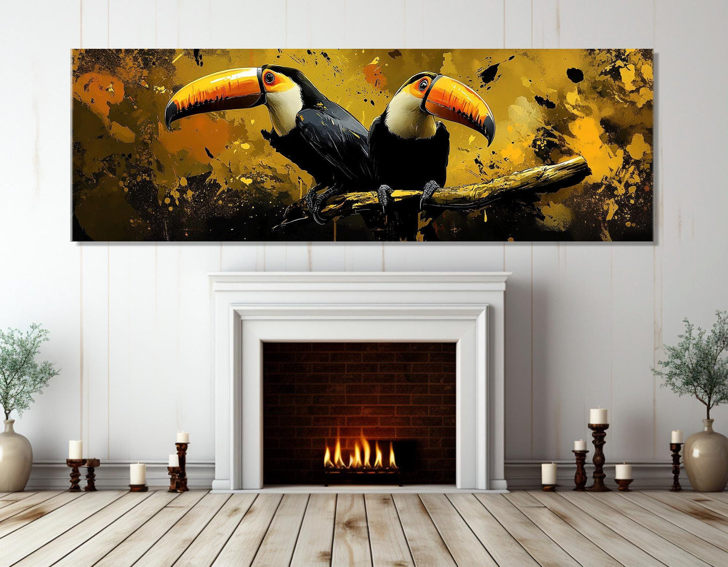 Toucans Canvas Print – Abstract Bird Art Ready to Hang Gallery Wrapped Decor