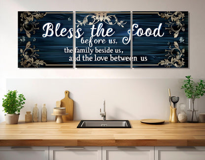 Bless the Food Canvas Print – Family Blessing Print | Framed Canvas Art Kitchen Wall Decor