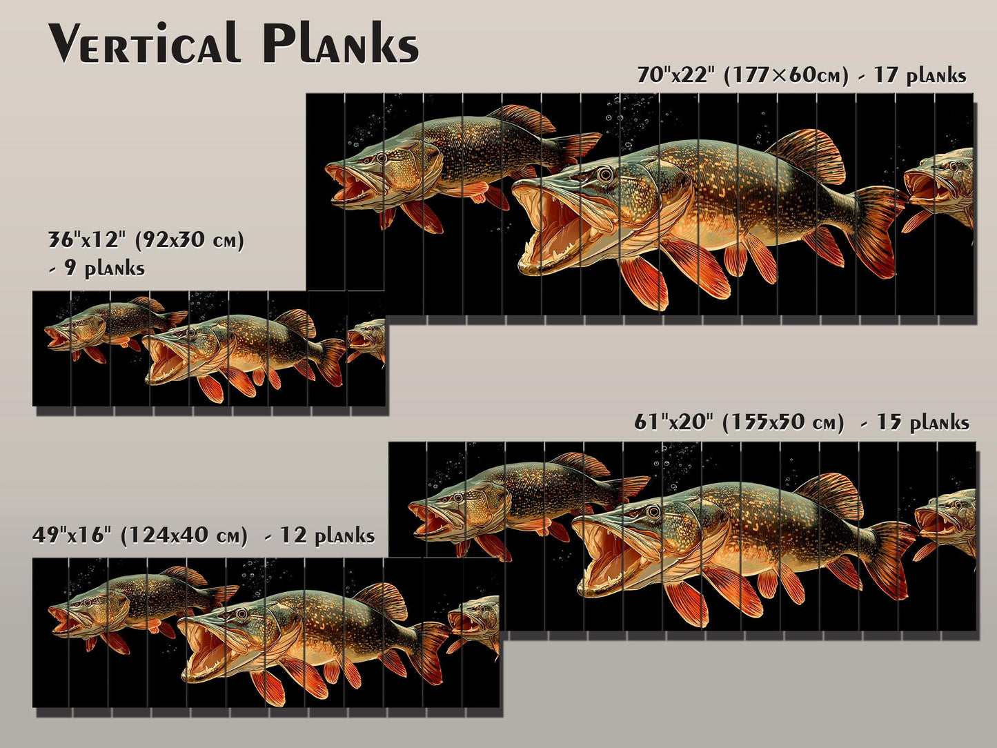 Pike Fish Wall Art | Rustic Fishing Decor – Predator Fish Artwork on Natural Wood Print