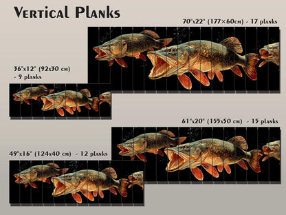Pike Fish Wall Art | Rustic Fishing Decor – Predator Fish Artwork on Natural Wood Print