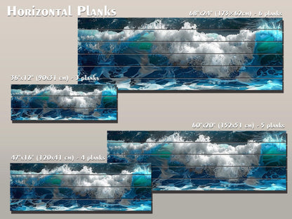 Ocean Wall Decor - Natural Wood Art with Deep Blue Ocean Waves Print, Ready to Hang
