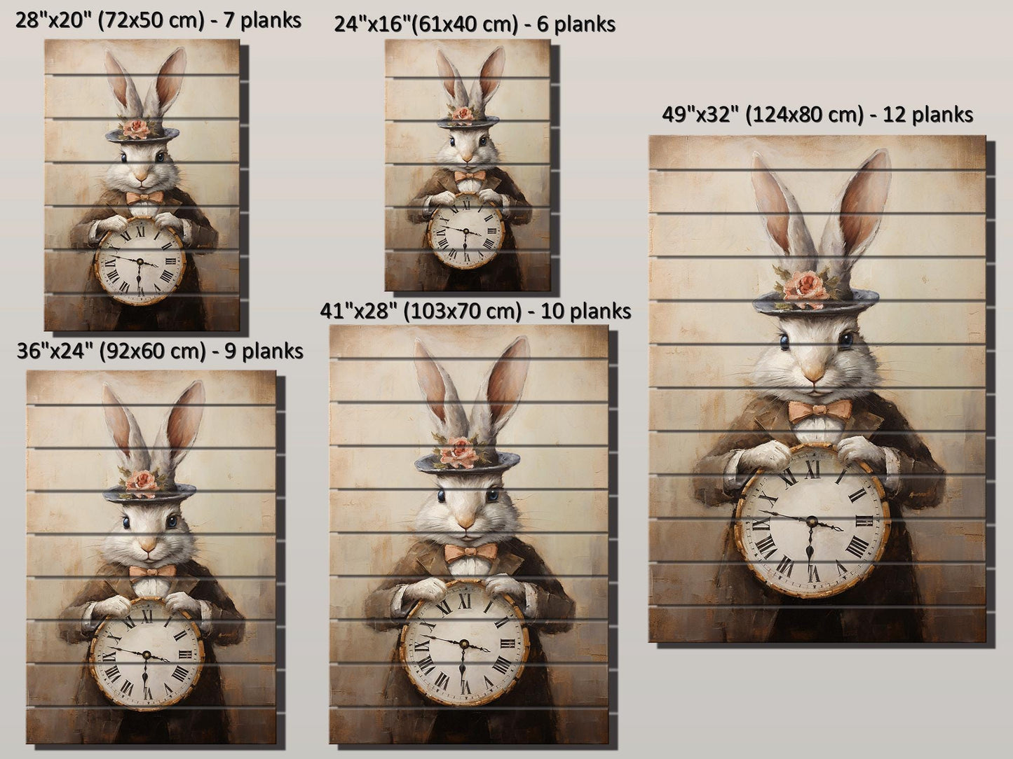 Vintage Rabbit Art – Rustic Wood Wall Art With Whimsical Animal Print Clock