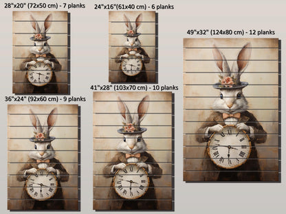 Vintage Rabbit Art – Rustic Wood Wall Art With Whimsical Animal Print Clock