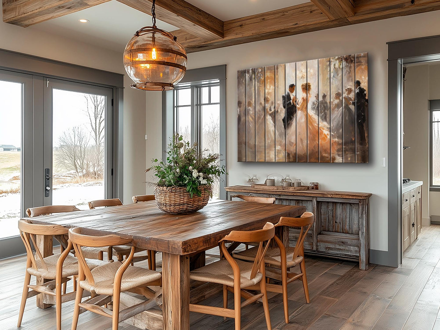 Rustic Wood Wall Art – Vintage Ballroom Dancing Couple Painting on Wood Planks