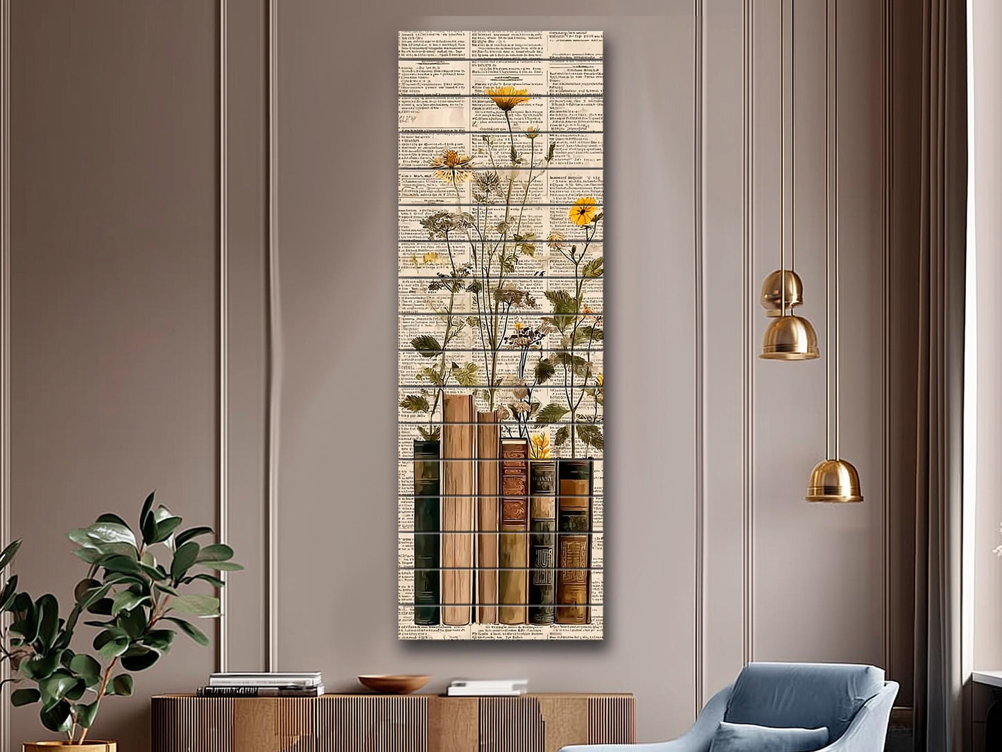 Wildflowers Wood Print – Rustic Botanical Wall Art on Natural Wood Grain