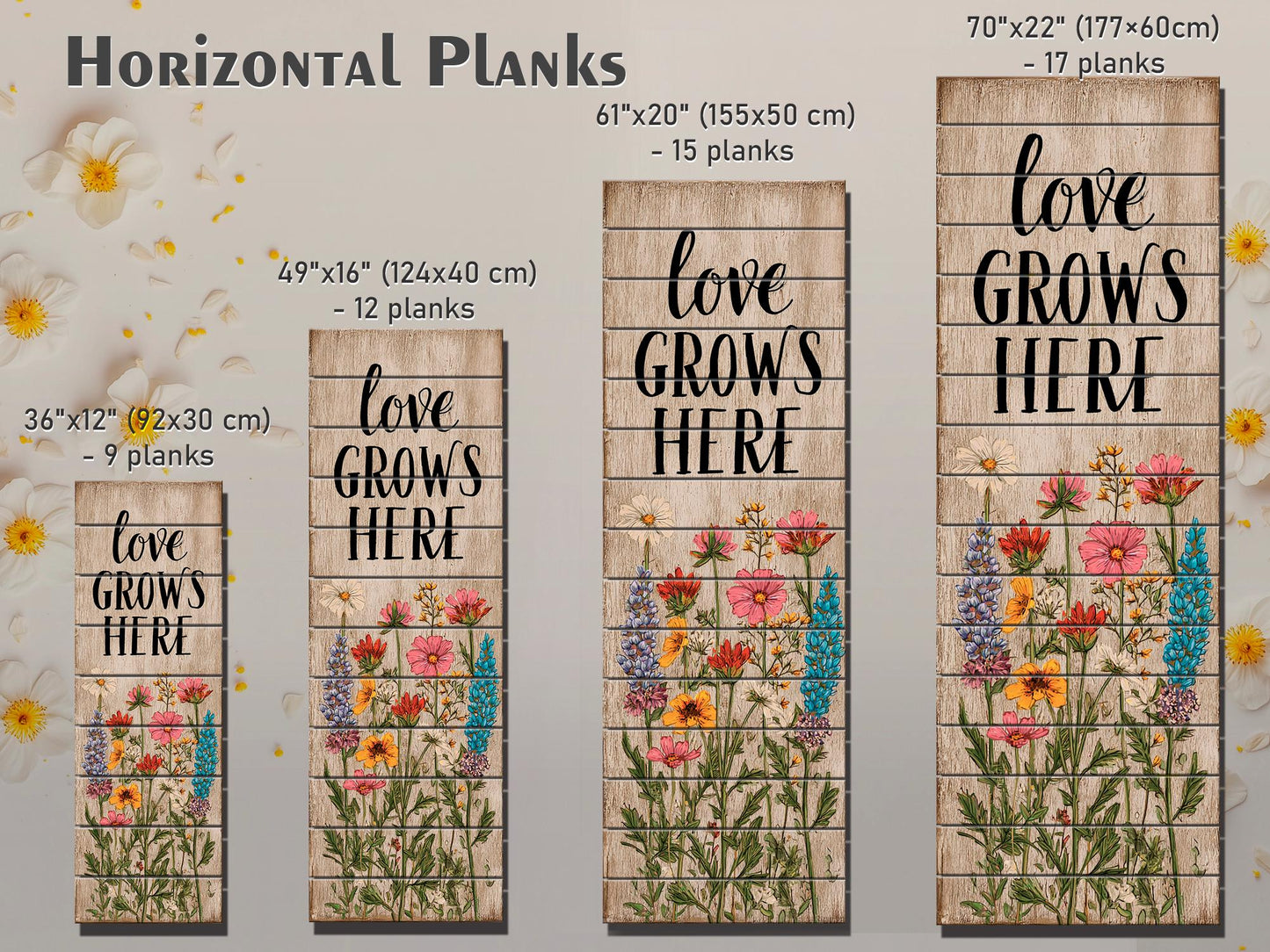 Rustic Wood Wall Art – Love Grows Here Sign With Wildflower Farmhouse Decor