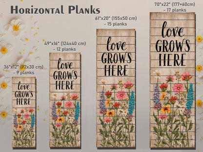 Rustic Wood Wall Art – Love Grows Here Sign With Wildflower Farmhouse Decor