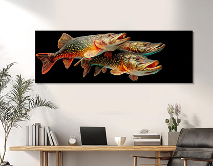 Pike Fish Canvas Print – Realistic Underwater Fish Chase on Stretched Frame