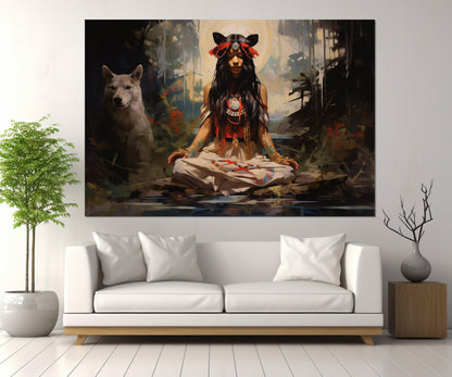 Native American Wall Art – American Indian Painting on High Quality Cotton Canvas, Ready to Hang