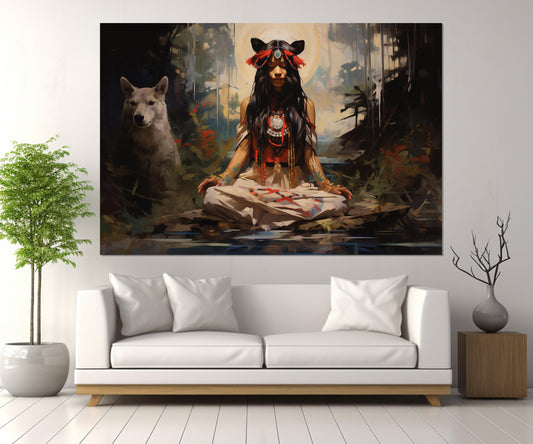 Native American Wall Art – American Indian Painting on High Quality Cotton Canvas, Ready to Hang