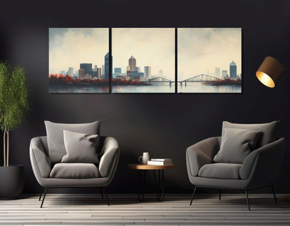 Louisville Skyline Canvas – Misty Cityscape Decor | Framed Canvas Print Ready to Hang