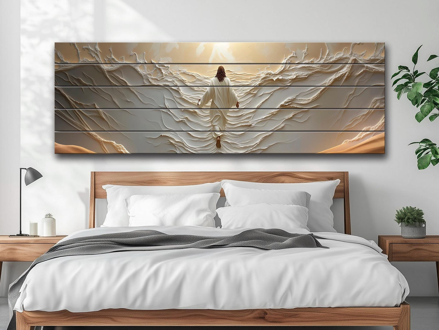 Religious Wood Wall Art - Jesus Walks on Water | Rustic Biblical Wall Decor Print on Wood