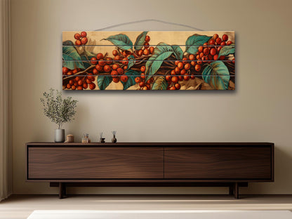 Coffee Tree Wood Art | Botanical Wall Art Printed On Natural Wood Planks