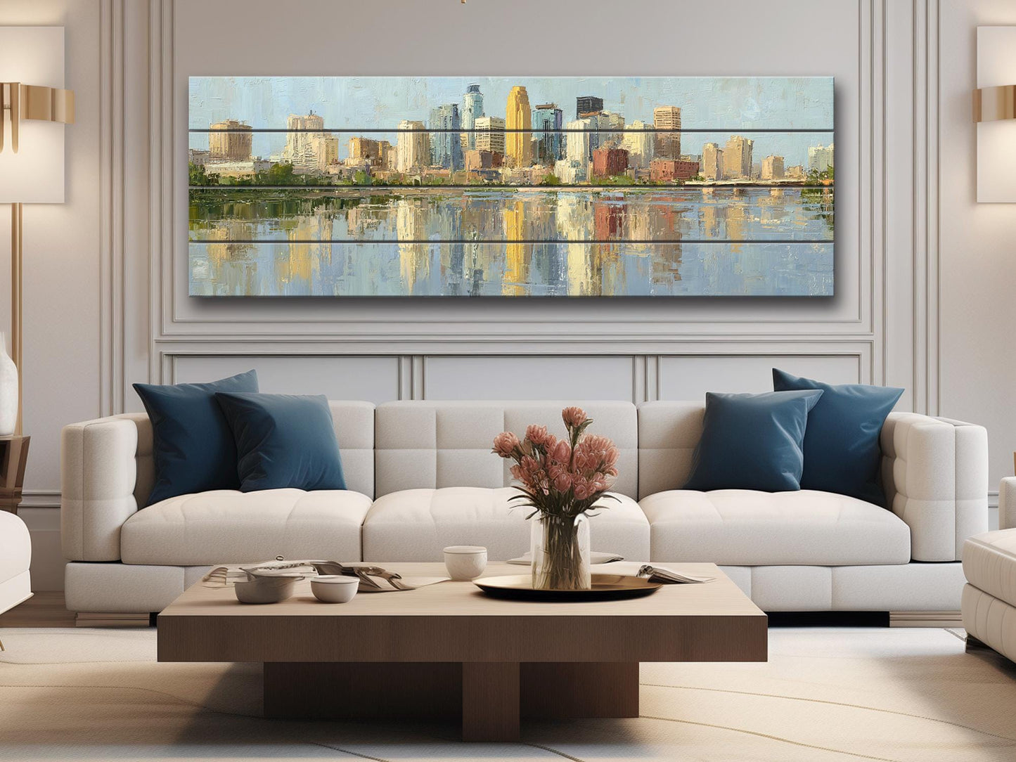 Minneapolis Skyline Wood Print – Rustic Wall Art | Panoramic Cityscape On Distressed Wood