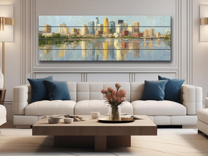 Minneapolis Skyline Wood Print – Rustic Wall Art | Panoramic Cityscape On Distressed Wood