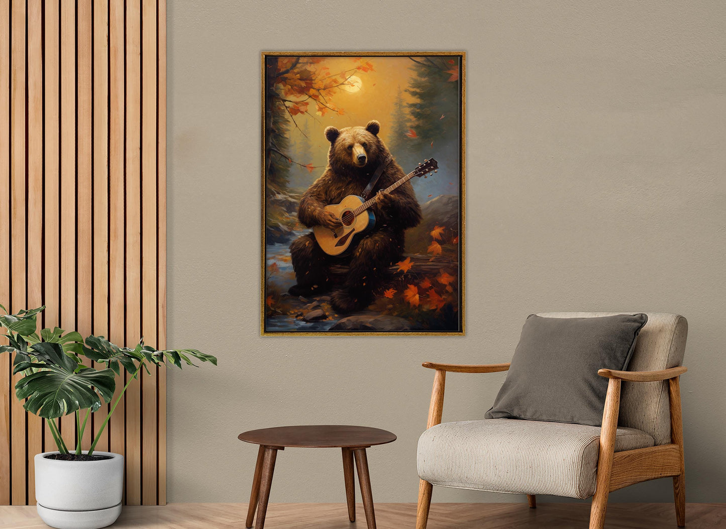 Bear with Guitar Canvas – Autumn Forest Art | Framed Gallery Wrapped Print