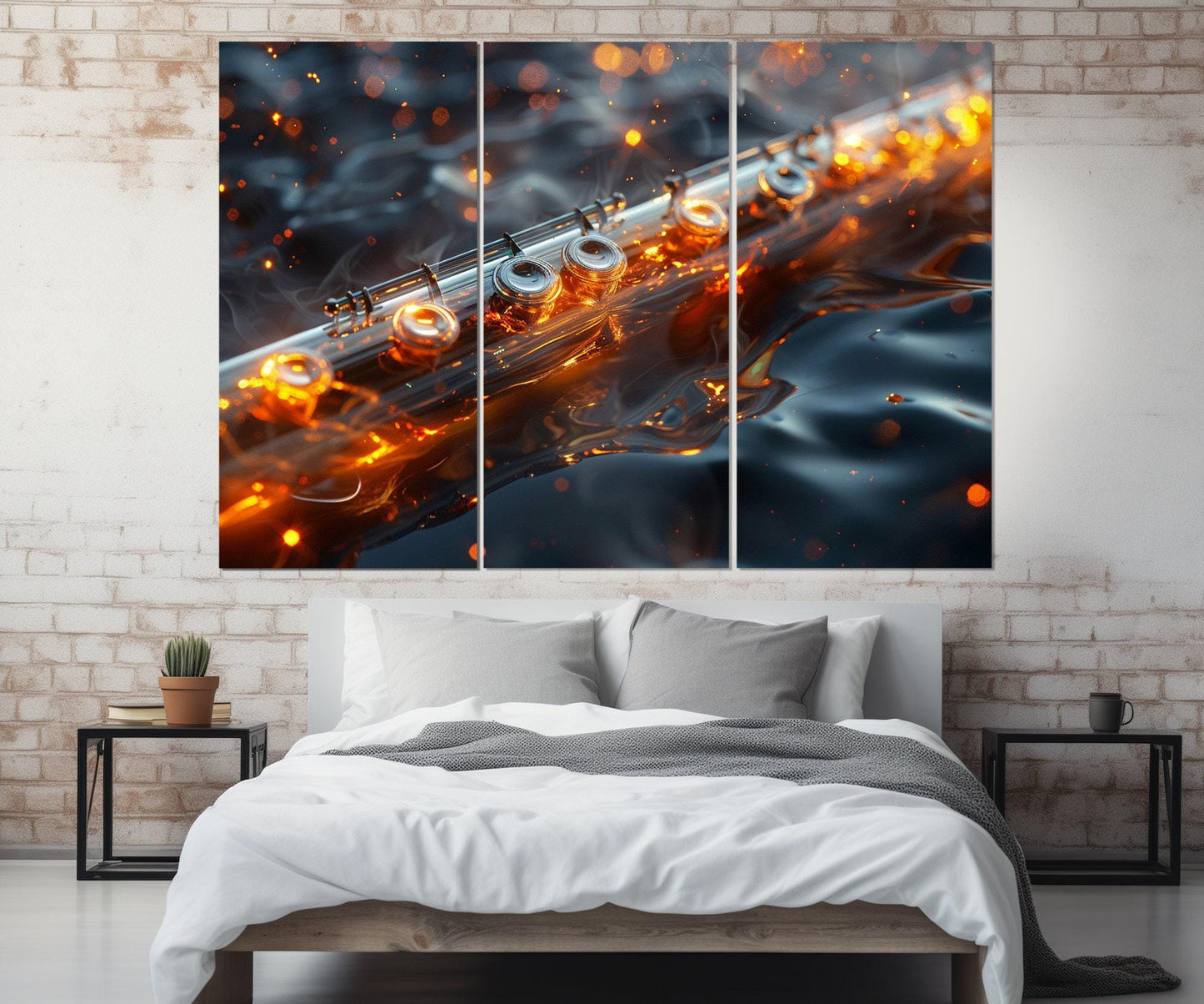 Abstract Flute Painting Canvas Print, Flute Wall Art, Flute Player Gift, Music Class Decor, Flutist Gift, Framed and Ready to Hang