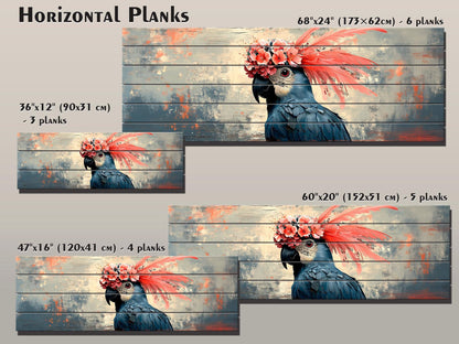Wooden Wall Art - Abstract Parrot Painting on Natural Wood Planks | Rustic Tropical Bird Decor