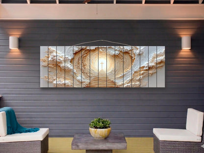 Path to Glowing Cross Print on Natural Wood, Christian Wall Art