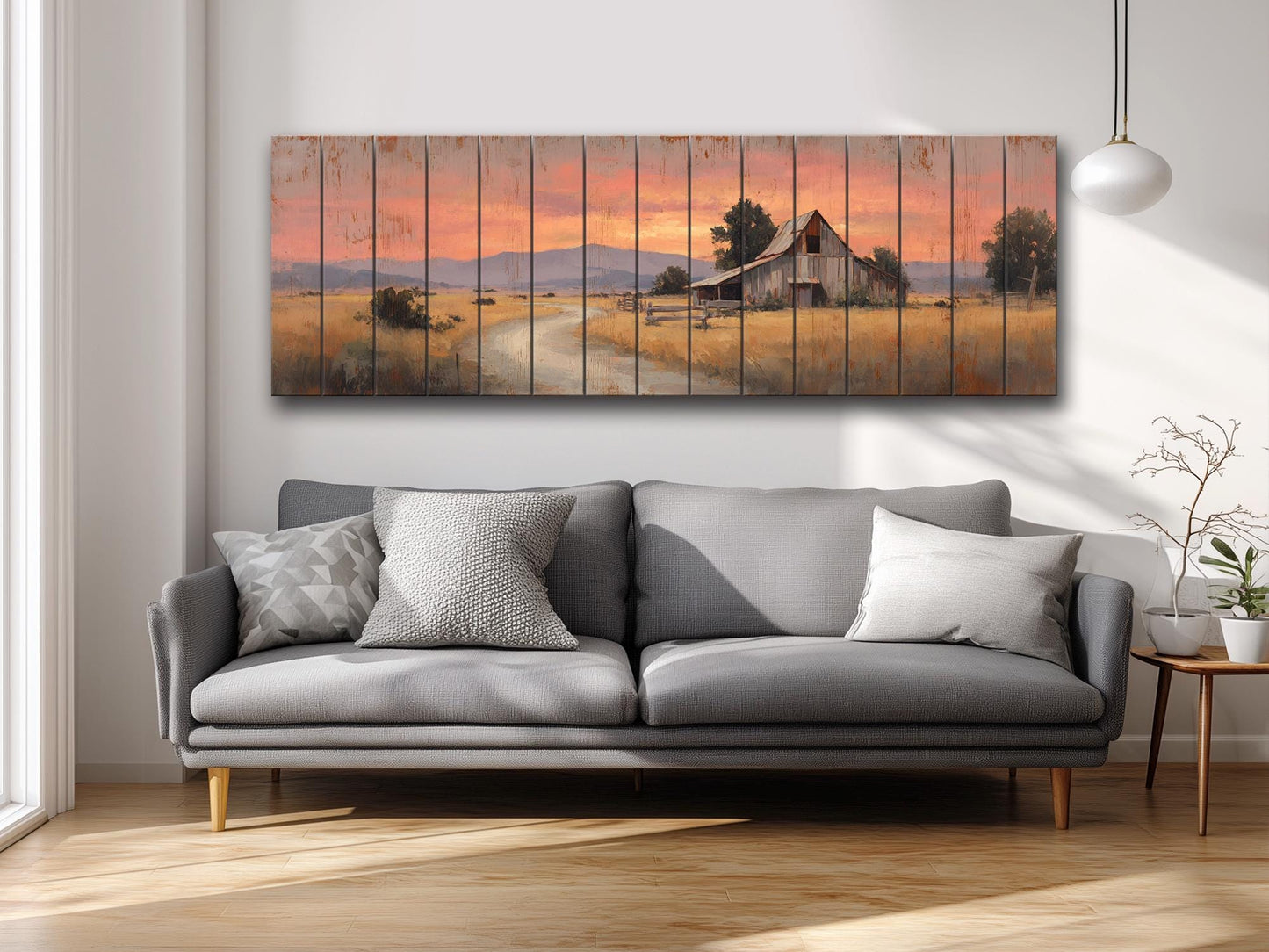 Rustic Barn Wall Art – Handcrafted Wood Print of Peaceful Country Barn at Sunset