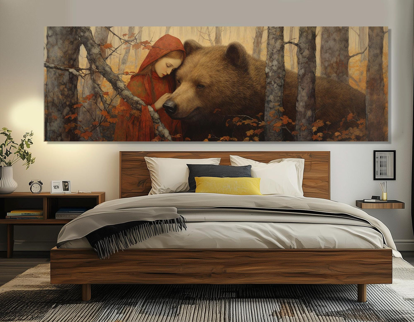 Woman and Bear Painting – Fantasy Wall Art | Framed Canvas Print Ready to Hang