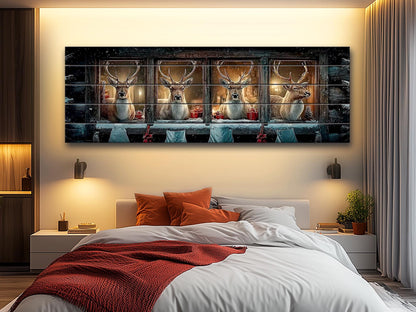 Christmas Reindeer Cabin Print on Wood – Cozy Winter Night Wall Art, Rustic Holiday Decor