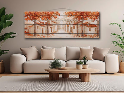 Autumn Lane Wood Art – Rustic Wood Decor With Textured Leaf Relief & Warm Copper Tones