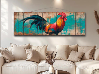 Wood Wall Art - Proud Rooster Print on Natural Wood, Rustic Rooster Painting, Farm Wall Decor, Farmhouse Wall Art, Country House Wall Decor