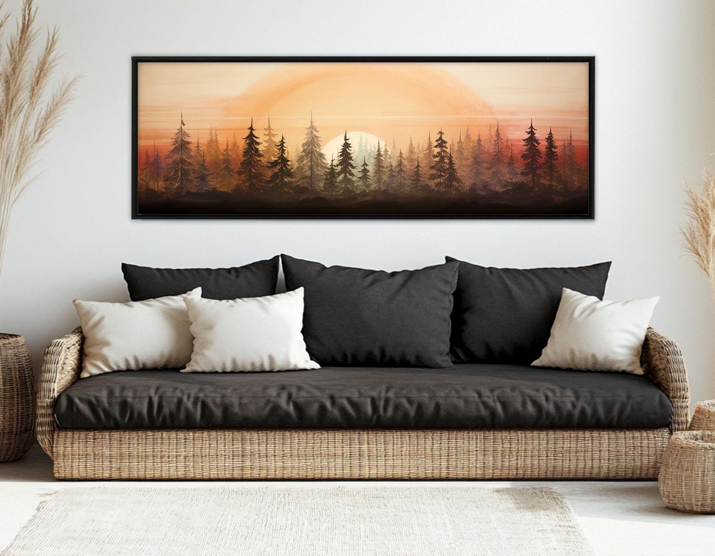 Sunset Pine Trees Canvas - Vintage Landscape Art | Framed & Ready to Hang