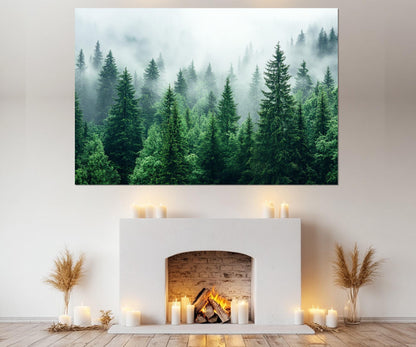 Foggy Forest Canvas Art – Pine Forest Wall Art | Framed Gallery Wrapped Canvas Print