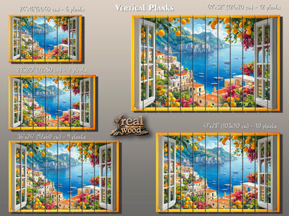 Amalfi Coast Wall Art - Rustic Wood Plank Artwork With Window View Print