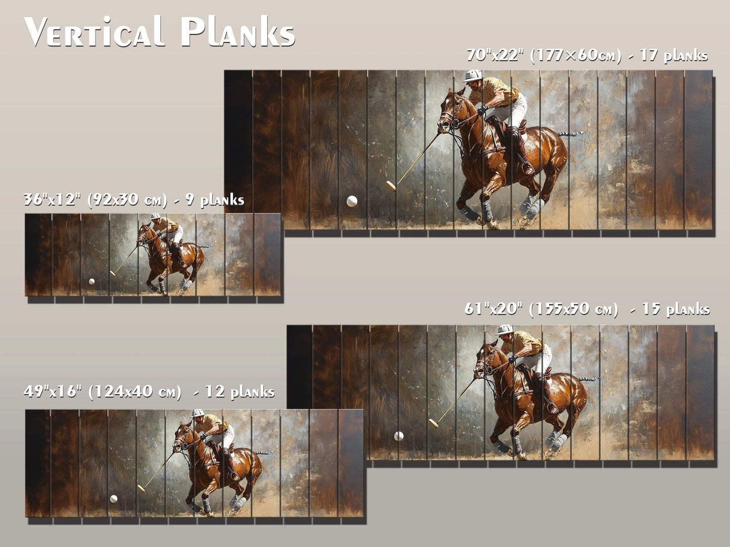 Abstract Polo Painting On Natural Wood – Outdoor Sports Wall Art