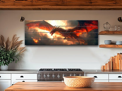 Dragon Wall Art - Large Dragon Print on Wood | Rustic Fantasy Wood Decor