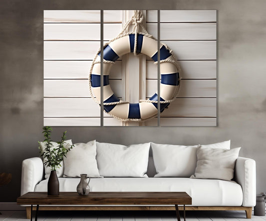 Nautical Canvas Print – Minimalist Lifebuoy Wall Art on Cotton Canvas | Framed Gallery Wrapped