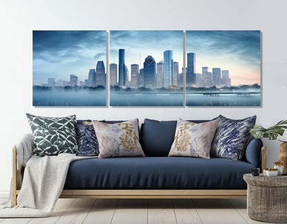 Houston Skyline Canvas Large Cotton Canvas Artwork – Abstract City Print & Framed Wall Decor