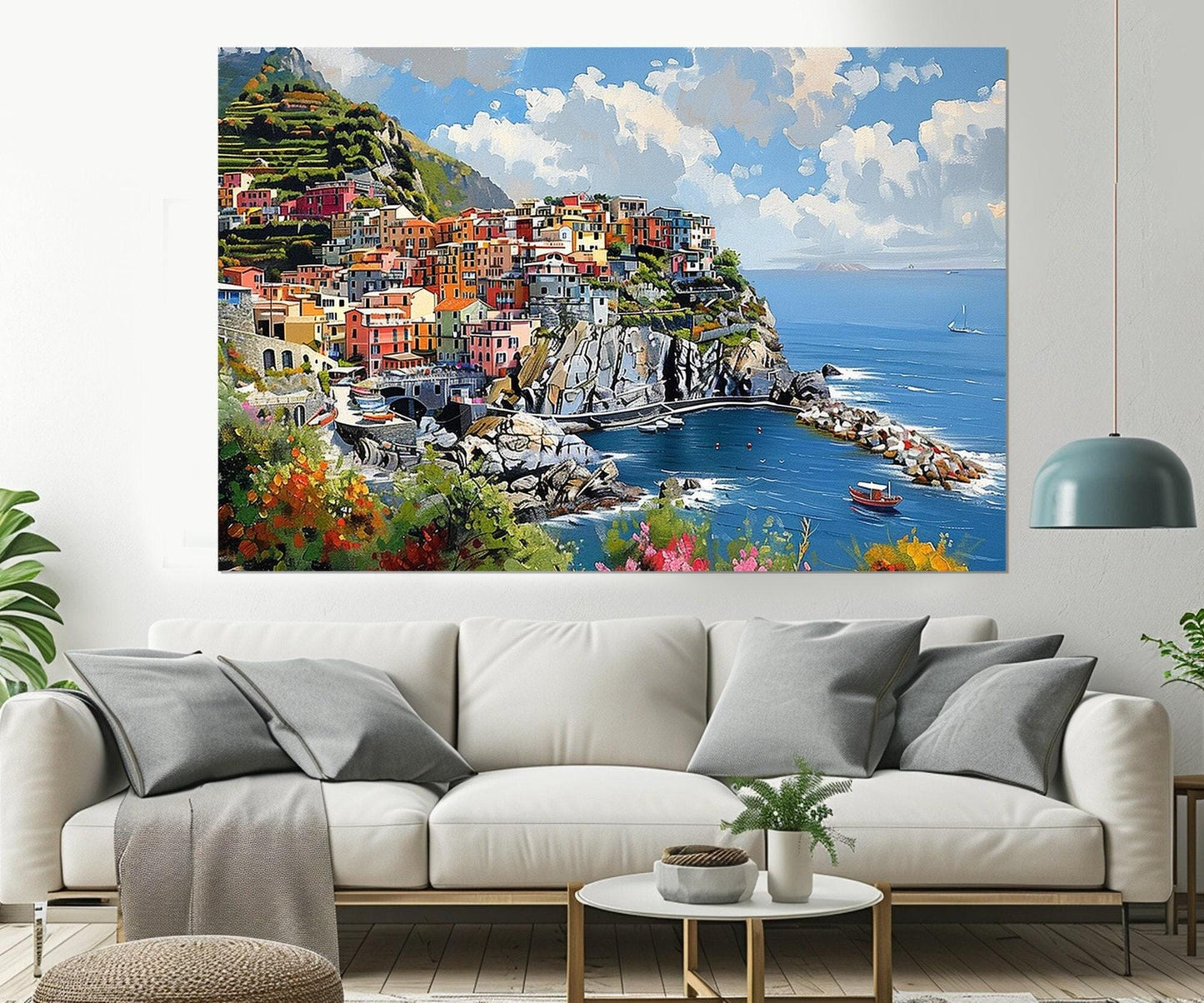 Cinque Terre Canvas Print - Manarola Painting on Gallery Wrapped Cotton Canvas, Ready to Hang