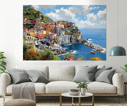 Cinque Terre Canvas Print - Manarola Painting on Gallery Wrapped Cotton Canvas, Ready to Hang