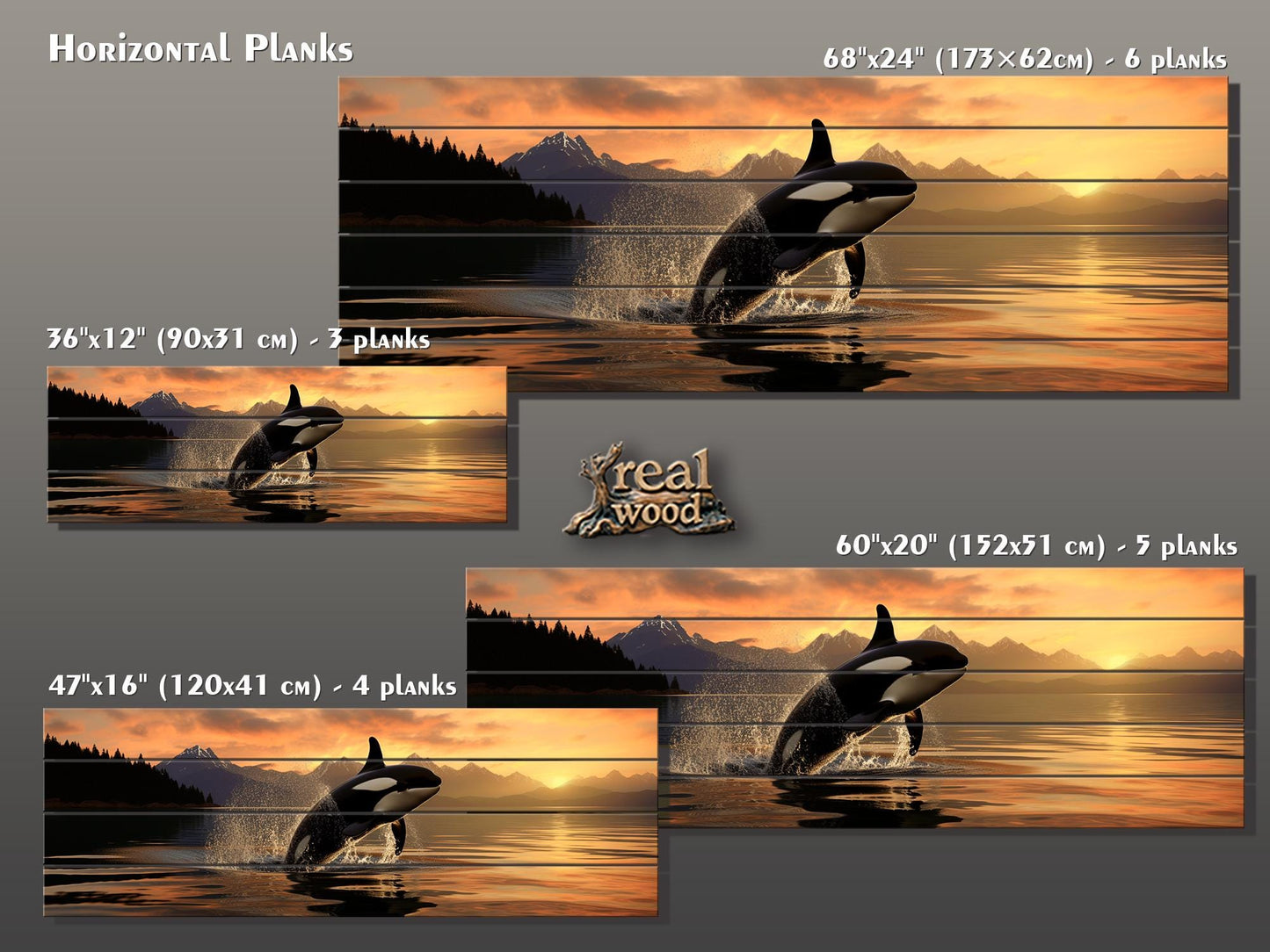 Orca Wall Art – Large Abstract Orca Jump Painting | Natural Wood Print Decor