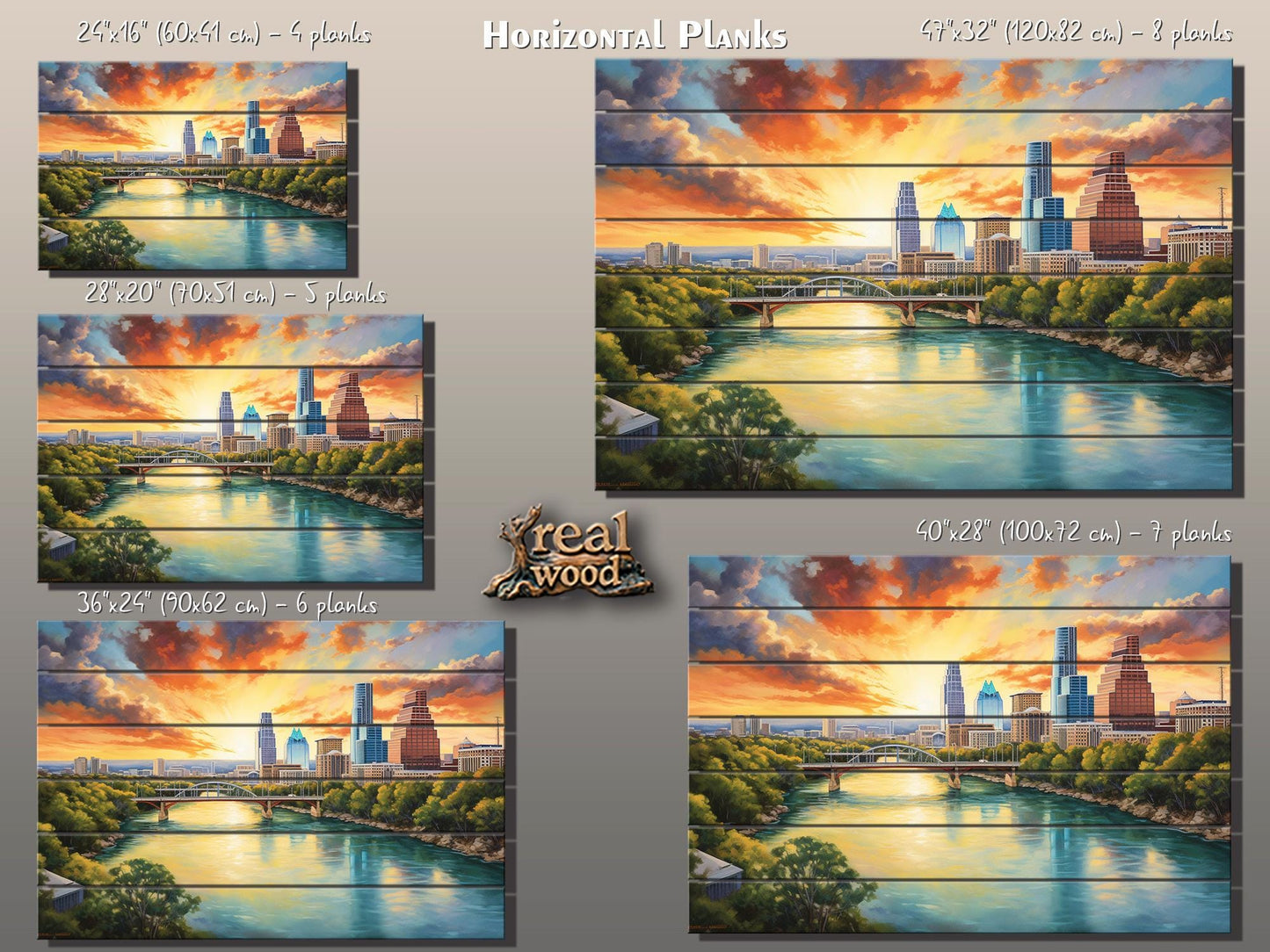 Wood Wall Art - Abstract Austin Painting Printed on Wood, Austin Wall Art, Austin Bridge Poster, Austin Skyline on Wood, Austin Wall Decor