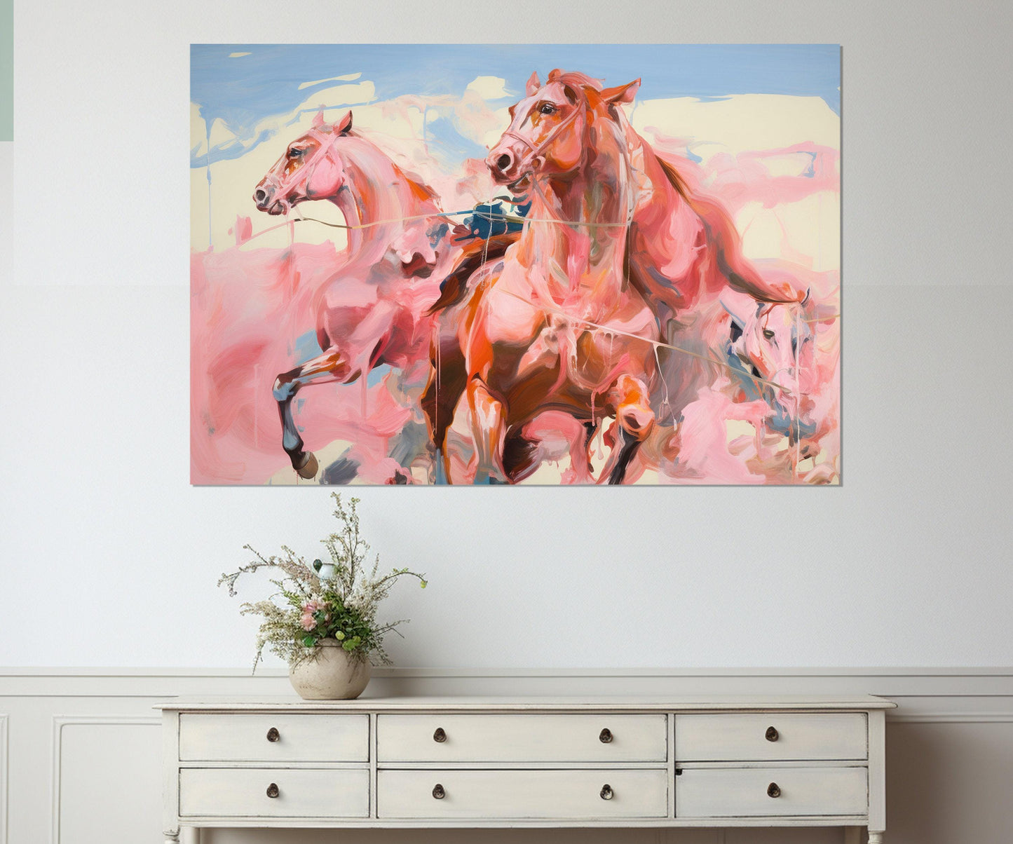 Abstract Horses Painting in Modern Artists Style Canvas Print, Horses Wall Art, Framed and Ready to Hang
