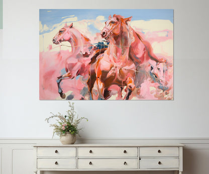 Abstract Horses Painting in Modern Artists Style Canvas Print, Horses Wall Art, Framed and Ready to Hang