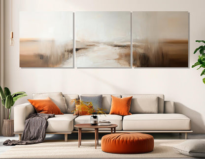 Neutral Tones Abstract River Canvas Print, Soft Colors, Framed and Ready to Hang
