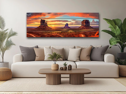 Red Rocks Wood Art – Monument Valley Painting on Natural Wood Planks | Rustic Wall Decor