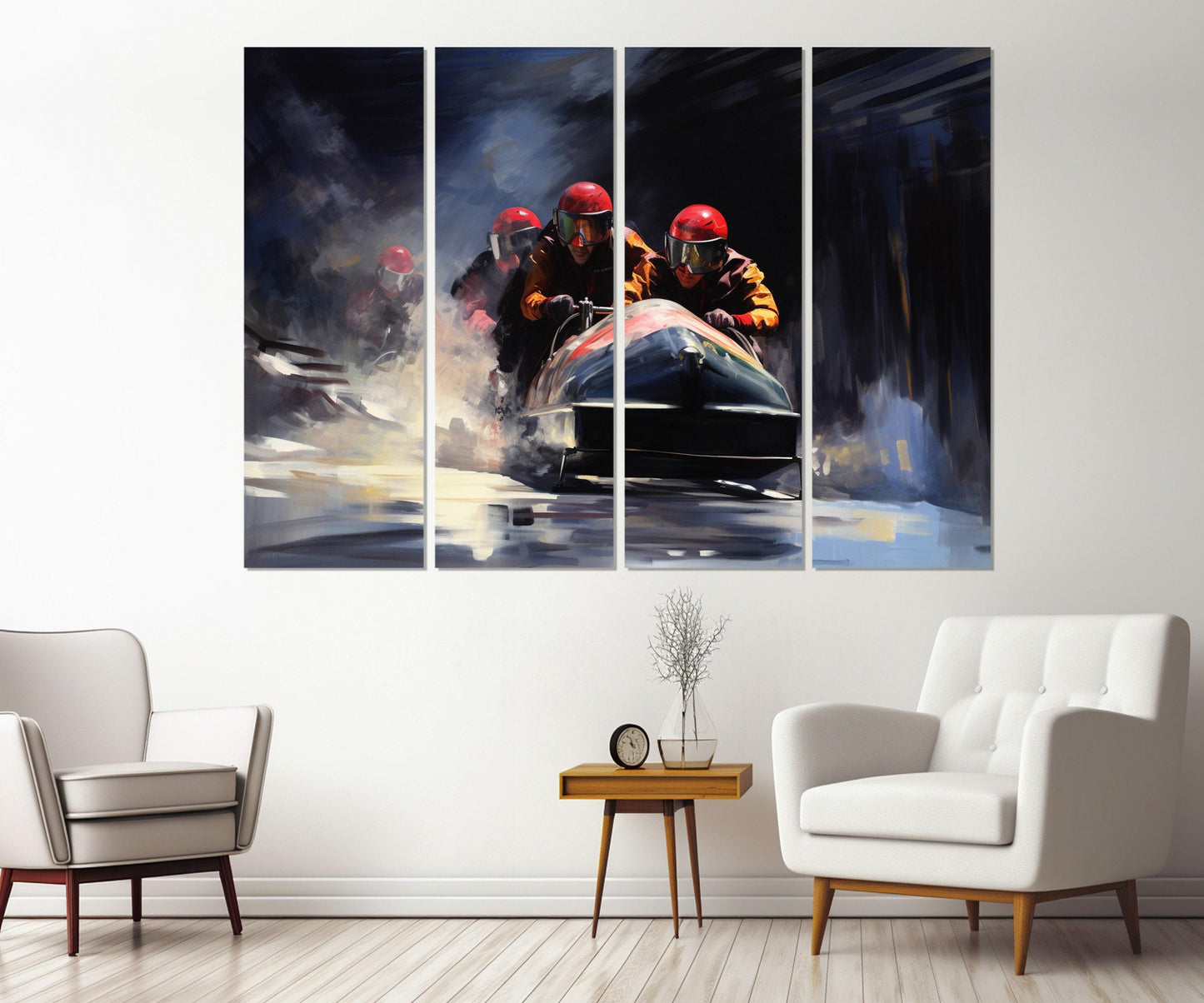 Abstract Bobsleigh Wall Art – Framed Canvas Print | Modern Sports Artwork
