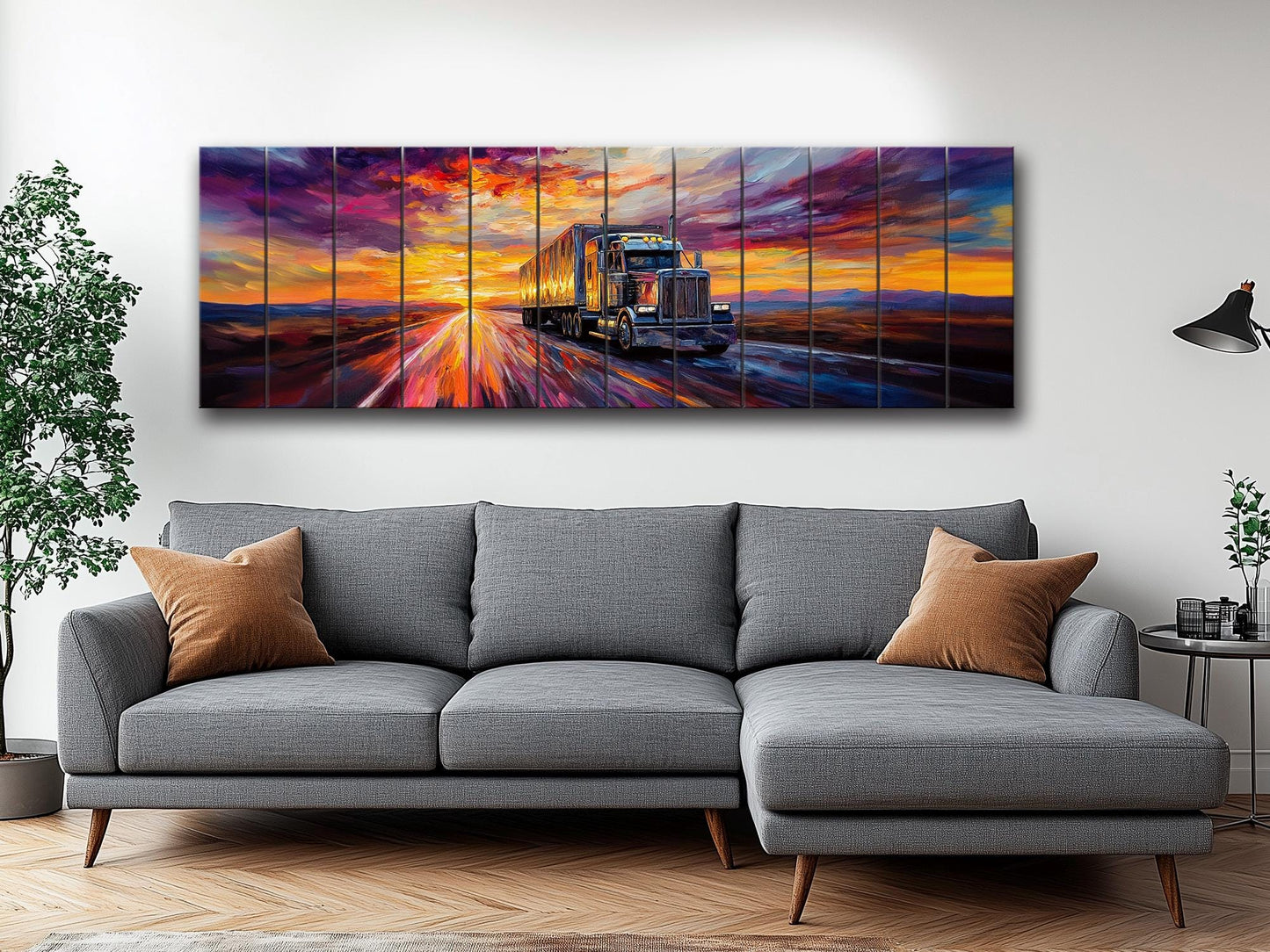 Truck on Highway Print On Natural Wood - Logistics Wall Art