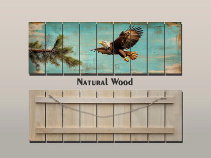 Rustic Wood Wall Art - Abstract American Bald Eagle Painting on Natural Wood Planks