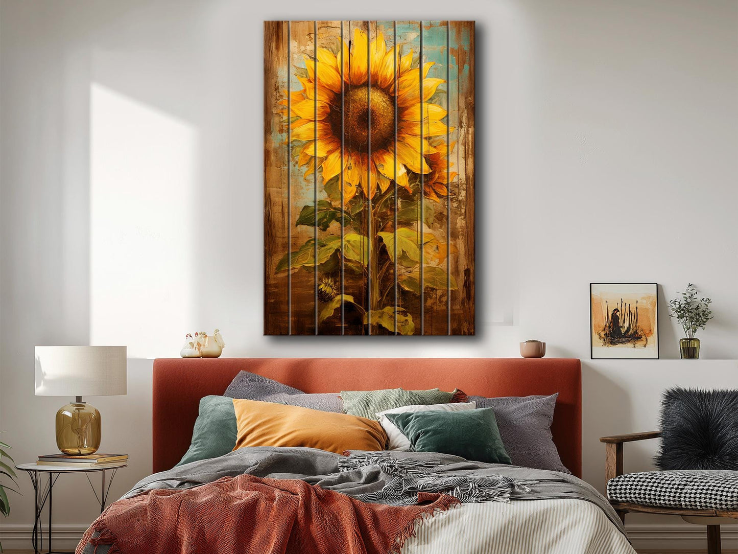 Sunflower Wood Art | Handcrafted Rustic Wall Decor with Unique Wood Grain Print