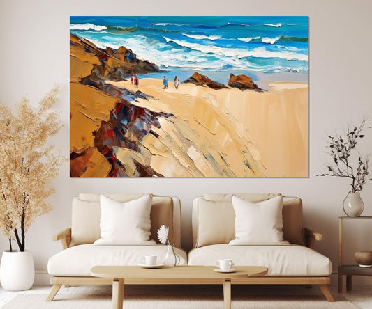 Abstract Beach Painting | Large Beach Canvas - Framed Canvas Print, Ready to Hang